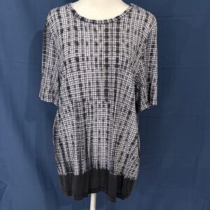 Tory Burch Black & White Checked Short-Sleeve Tunic